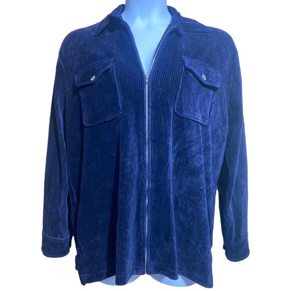 Jones New York Sport navy blue thick corduroy zip front jacket / shacket Large - Picture 1 of 8